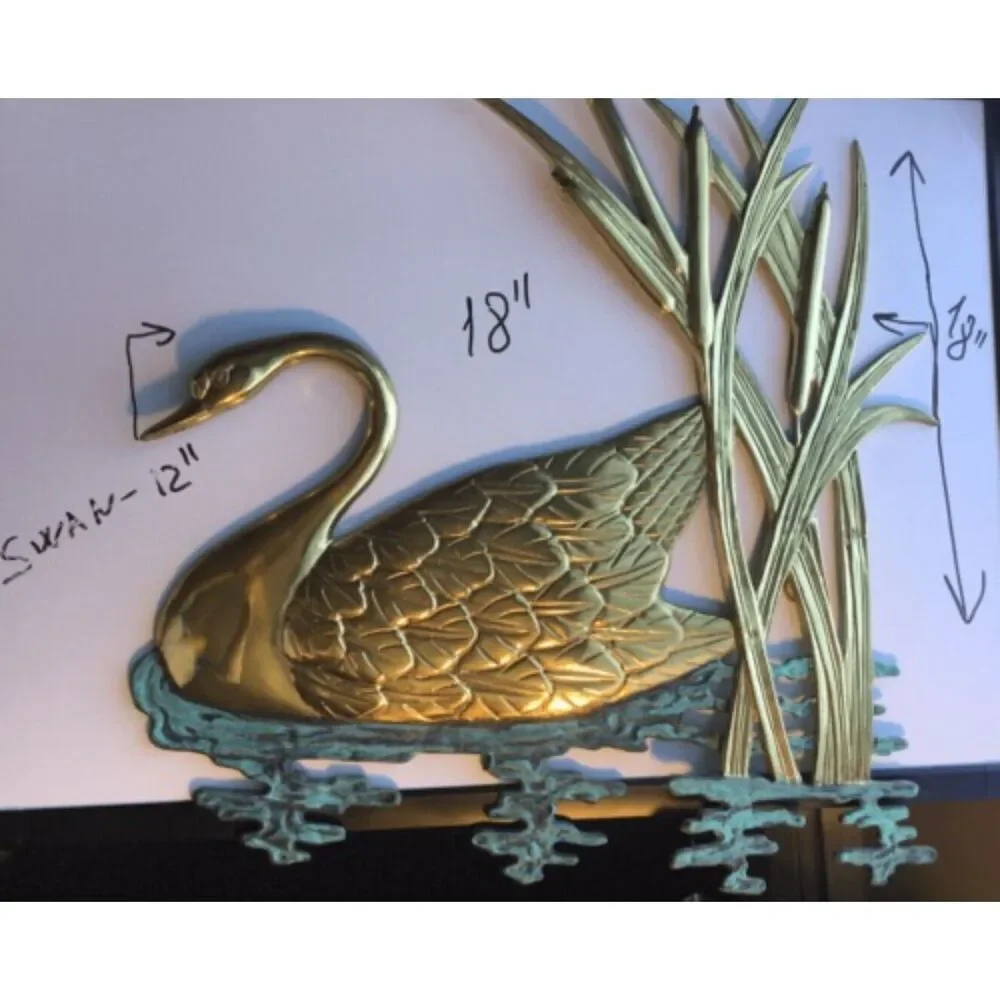 VTG Handmade Brass Wall Hanging Swan Large Water Scene Sculpture Artwildlife 18
